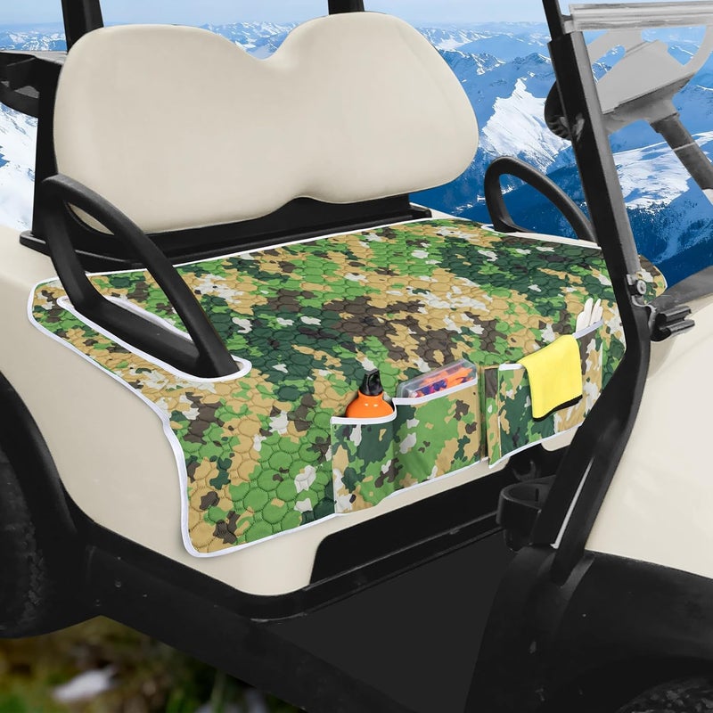PGmoon Golf Cart Seat Covers, Universal Golf Cart Seat Towel Blanket with 4 Front Pockets & Nonskid Bottom Fits for EZGO, Yamaha, Club Car and More 2 Person Seats Golf Carts - Image 1